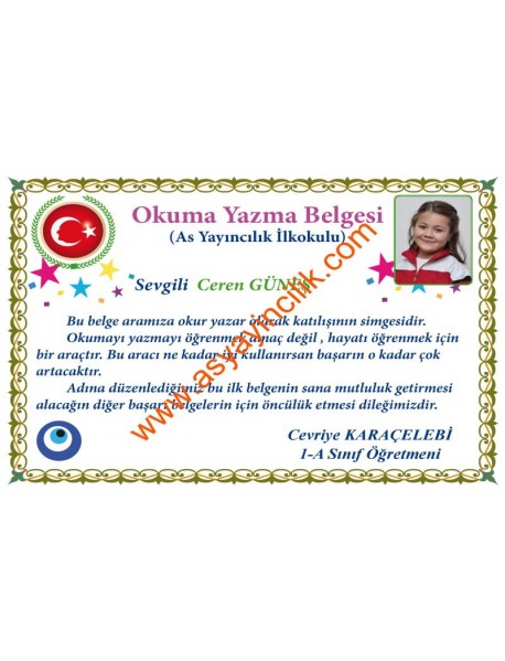 Okuma Yazma Başarı Belgesi2