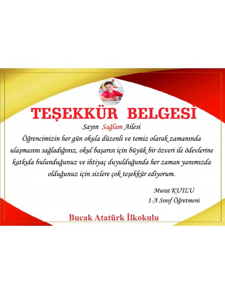 Veli Teşekkür Belgesi 5