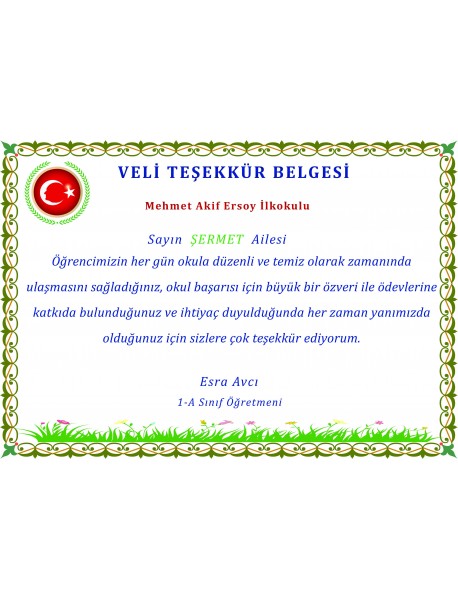 Veli Teşekkür Belgesi 4